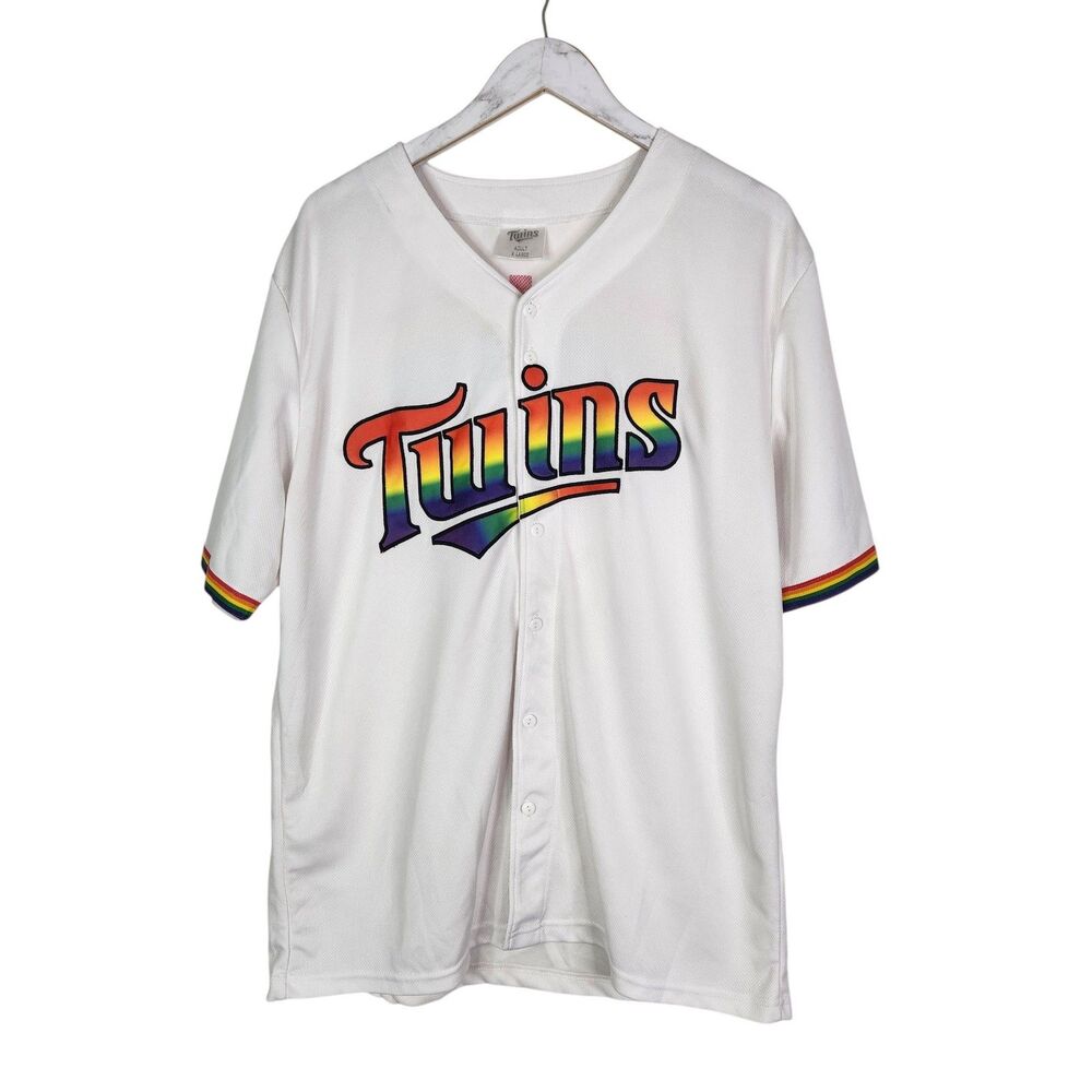Minnesota Twins Jersey Shirt Unisex XL White MLB Baseball Pride Rainbow She‎ Her